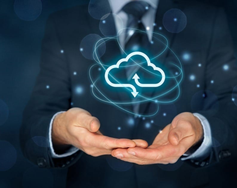 Cloud computing concept - connect to cloud. Businessman or information technologist with cloud computing icon.